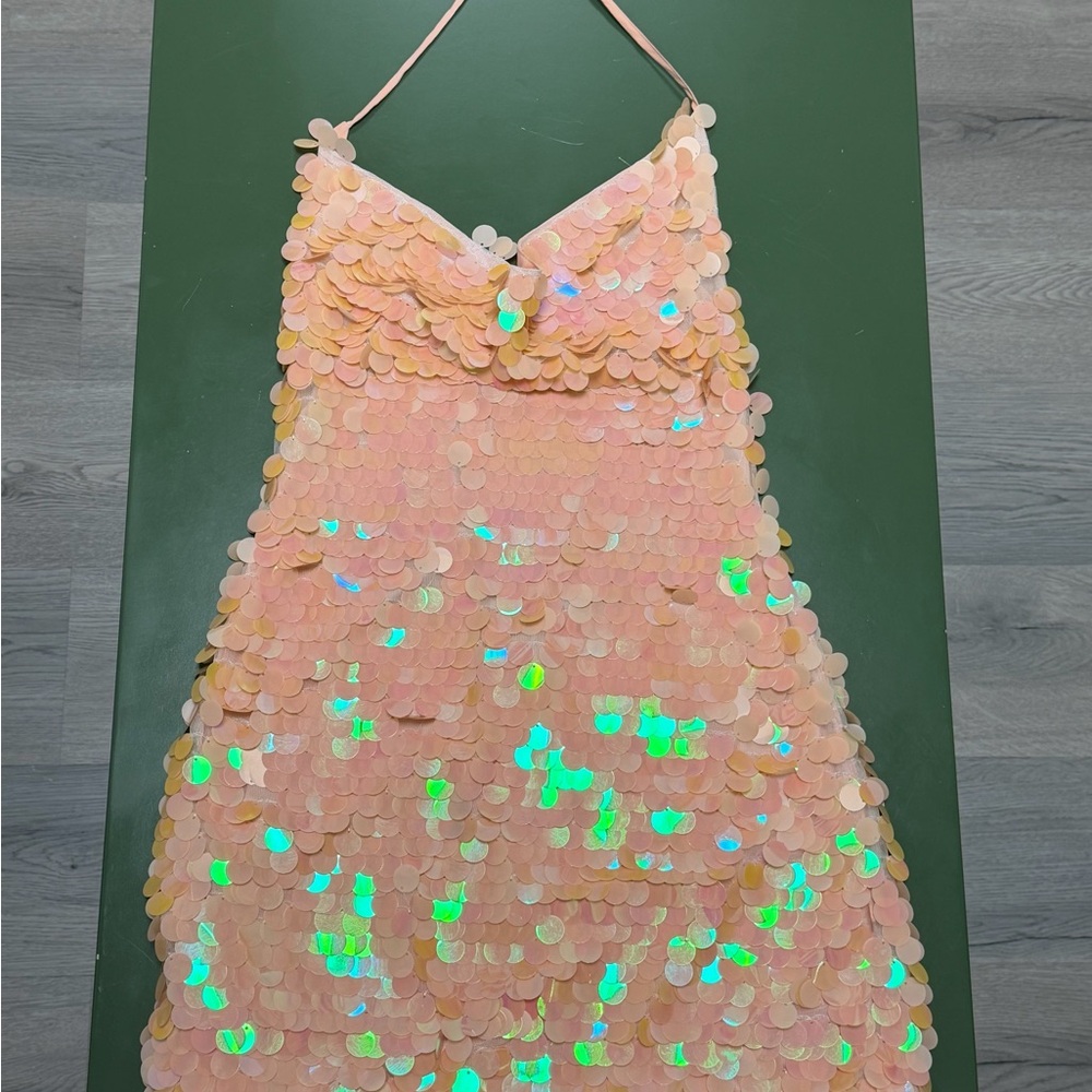 Sequin Mini Dress in Peach (Open back) - Picture 2 of 2